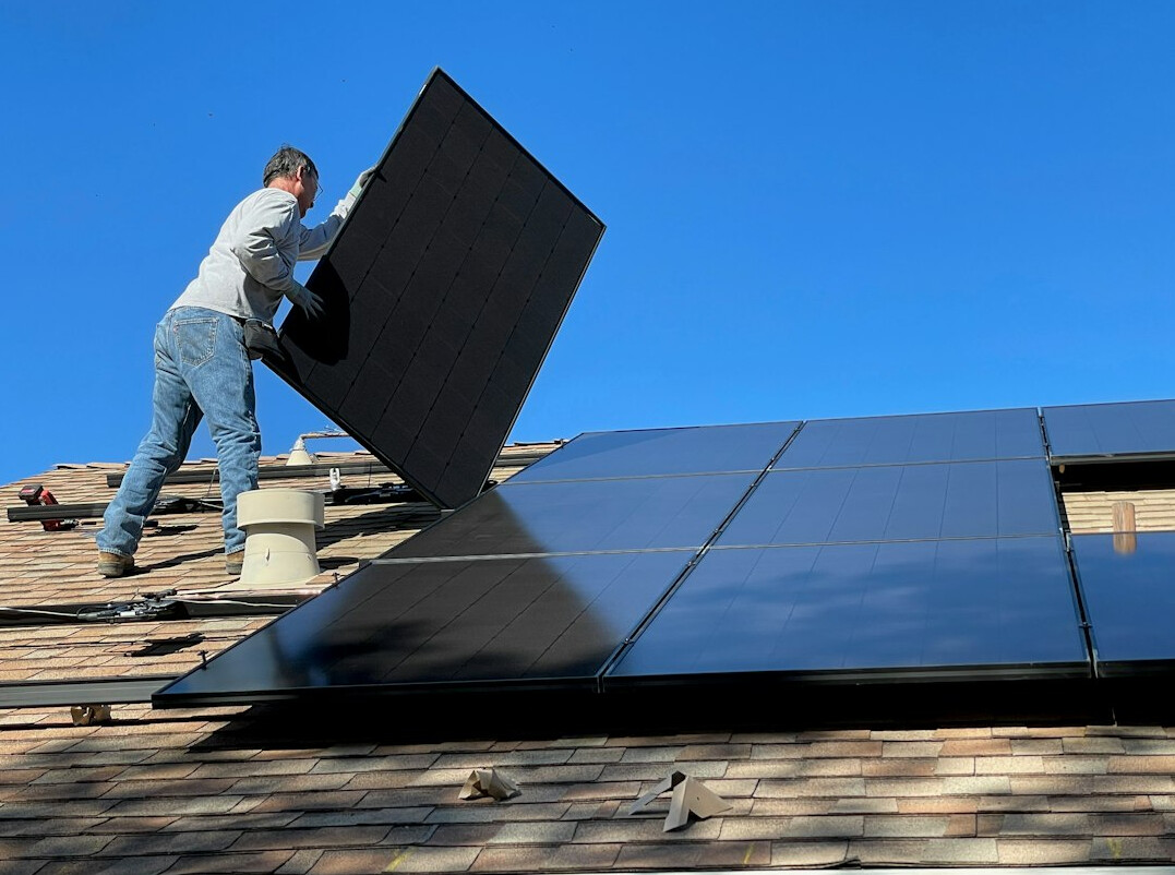 Close-up of tilted solar panels showing the inclination angle